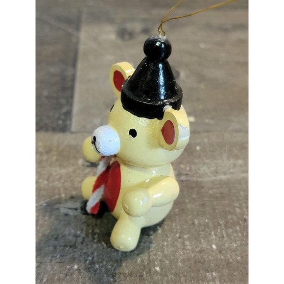 Vintage wooden brown teddy bear candy cane ornament Xmas decor - Picture 2 of 6